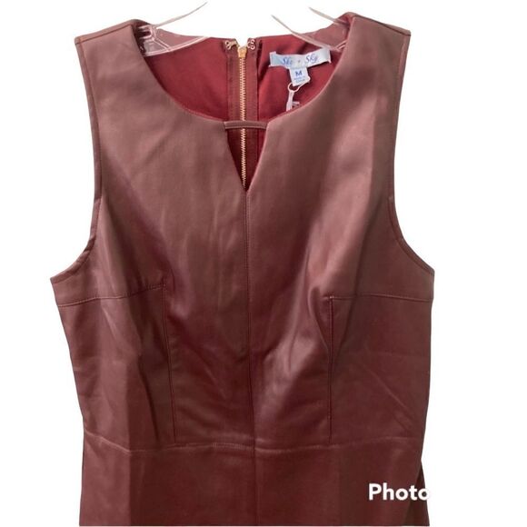She + Sky Vegan Leather Dress-Wine Color - Picture 3 of 4